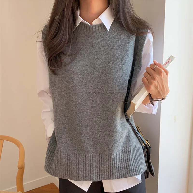 

Свободный шерстяной вязаный жилет, женский круглый свитер Ne Svel, кардиган, верхняя одежда, внутренний вязаный жилет Jaet