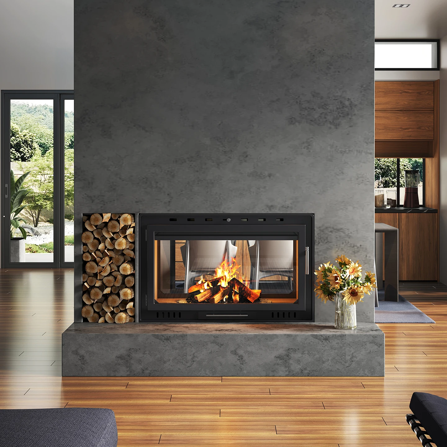 Lisha fireplace, real fire, firewood, rural home living room, bed and breakfast, villa indoor embedded heating, winter 3