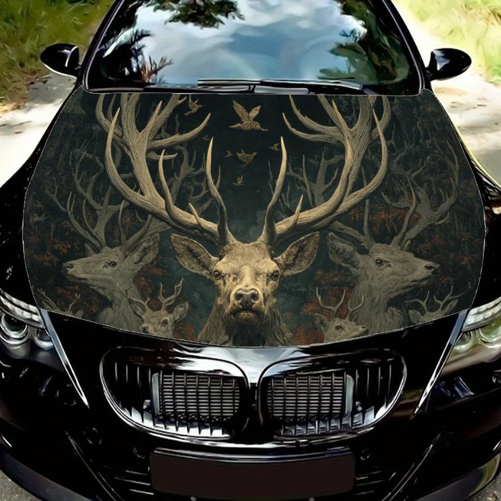 

Энигматический олень с красивыми рогами, виниловая наклейка на капот автомобиля, защитная наклейка для внешней части автомобиля, водонепроницаемая самоклеящаяся наклейка для автомобиля