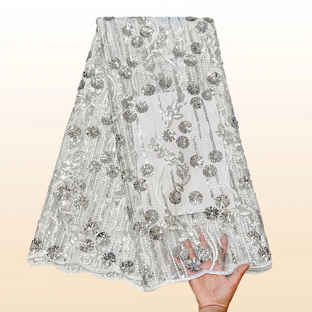 

1pc Fabric 4.57meter French Lace Fabrics 5 Yards Tulle Lace Embroidery Fabrics With Sequins 2025 Latest African Lace For Nigeria