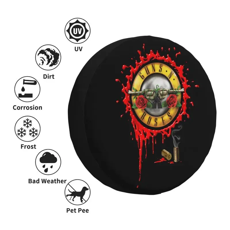 Custom Heavy Metal Guns N Roses Bullet Logo Spare Wheel Tire Cover for Prado Wrangler Jeep RV SUV Camper Vehicle Accessories