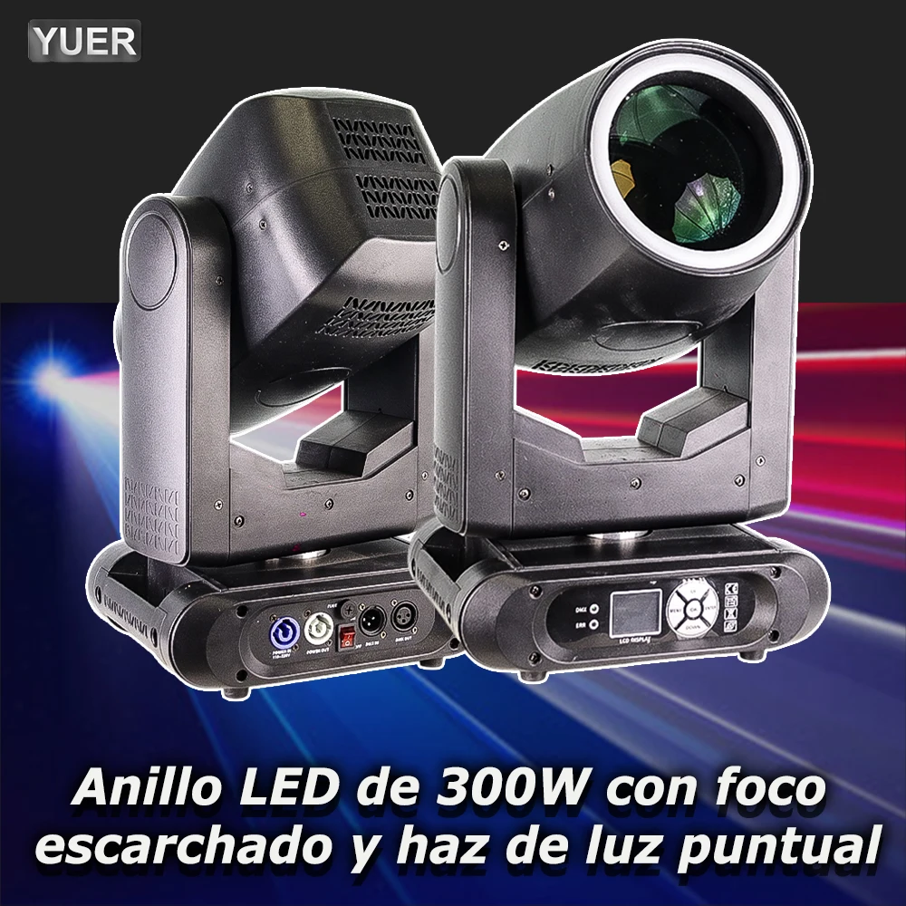 300 واط LED تتحرك رئيس ضوء شعاع بقعة غسل مع حلقة LED الصقيع التركيز 8 + 16 الدورية المنشور قوس قزح تأثير DMX المرحلة أضواء DJ