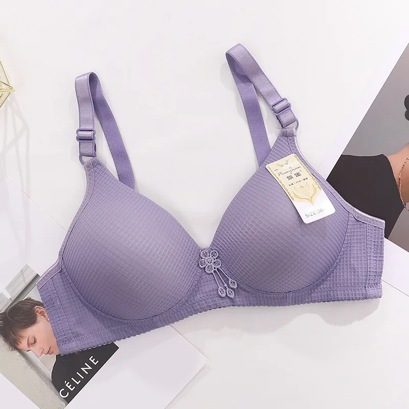 3/4 Cup Mom's Mid-Aged Elderly Women's Thin Bra Wireless Breathable Girl Brassiere Smooth Three-Row Hook Traditional Ladies Bra