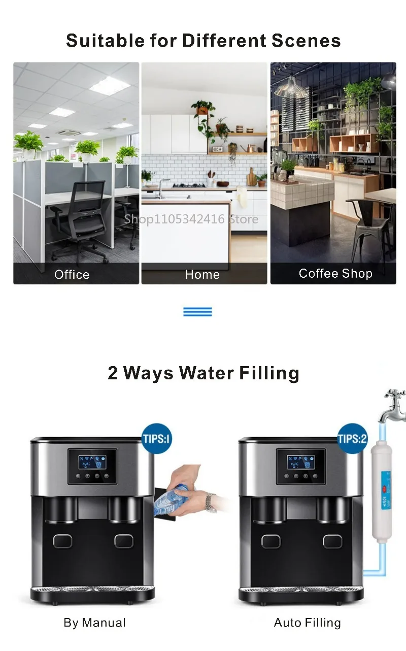 3 In 1 Portable Ice Making Machine, Large Tank Design for Home Office, Provides Crushed Ice And Cold Water Dispensing Function
