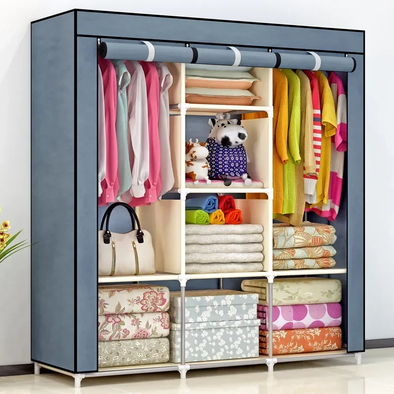 Large-capacity Simple Cloth Wardrobe Reinforced and Bold Steel Tube Dust-proof Fabric Closet Folding Clothes Storage Cabinet