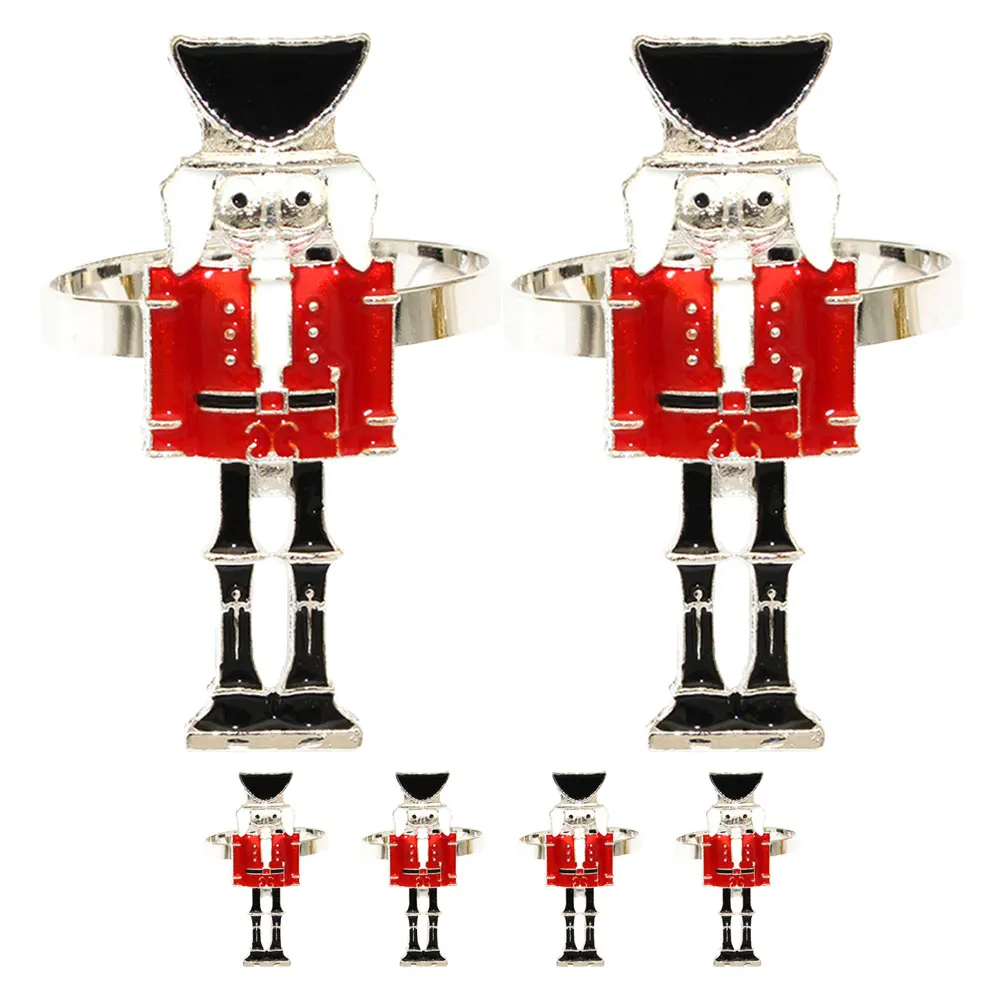 

6pcs Napkin Rings Christmas Nutcracker Design Silver Table Decor Holiday Party Supplies Dinner Wedding Decoration Metal Napkin