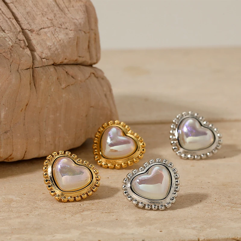 女性のためのPRISCA-316Lステンレス鋼のハートのイヤリング,柔らかくロマンチックなギフト,ヴィンテージ,1ペア