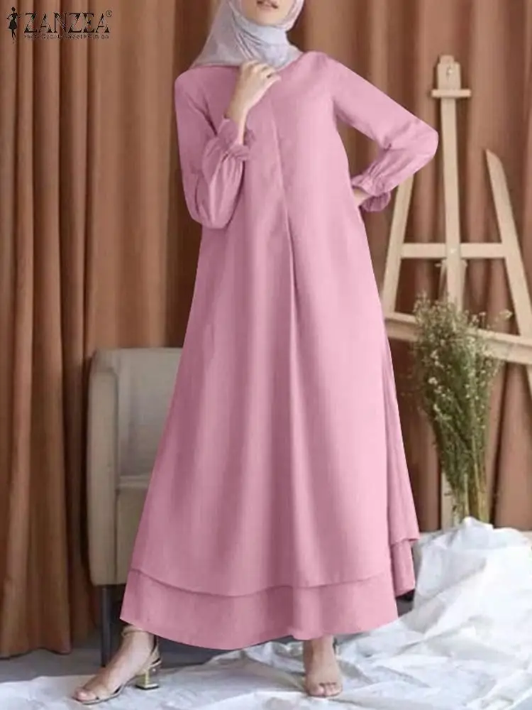 

ZANZEA Casual Loose Sundress Kaftan Women Vintage Long Sleeve Muslim Dress Turkey Dubai Abaya Hijab Vestidos Islamic Clothing