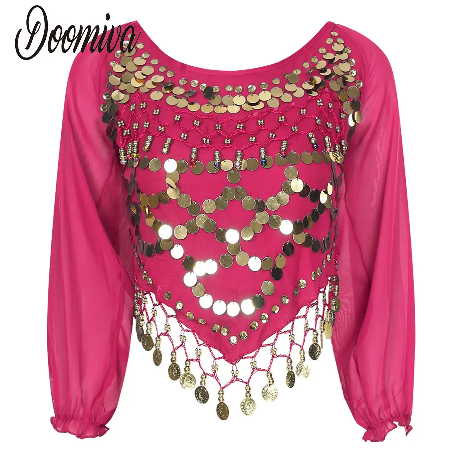 Women Belly Dance Costume Carnival Party Chiffon Lace-up Crop Tops Irregular Hem Bellydance Tops for Stage Performance Costume