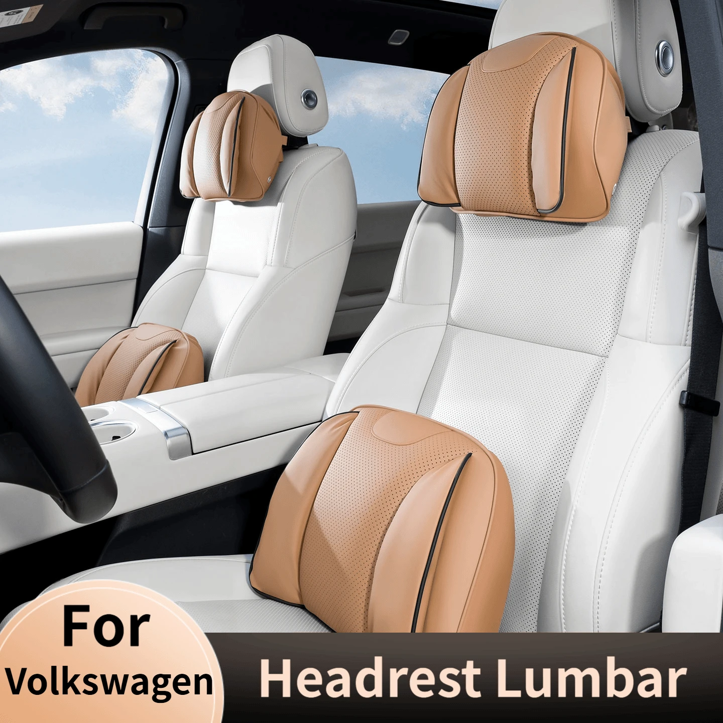 Leather Headrest Lumbar Support Set For Volkswagen Atlas Tiguan Passat Touareg Tayron Touran ID.3 ID.4 Comfort Car Neck Pillows