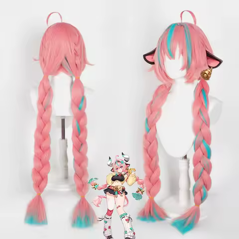 Varesa Cosplay Wig Pre Braided Pink Green Mixed Wig Cosplay Genshin Impact Anime Cosplay Wigs Heat Resistant Synthetic Wigs