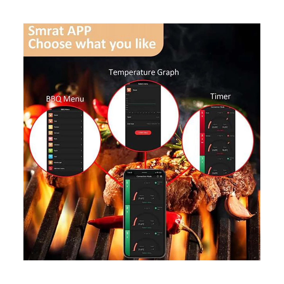 Wireless Meat Food Thermometer Kitchen Cooking Tool Oven Grill BBQ Steak Bluetooth Temperature Meter Barbecue Accessorie