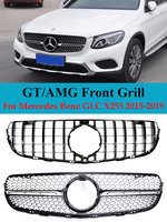 Front Panamericana GT Black Silver AMG GLC63 Style Grille Prefacelift Sport For Mercedes Benz GLC SUV Coupe X253 C253 2015-2019