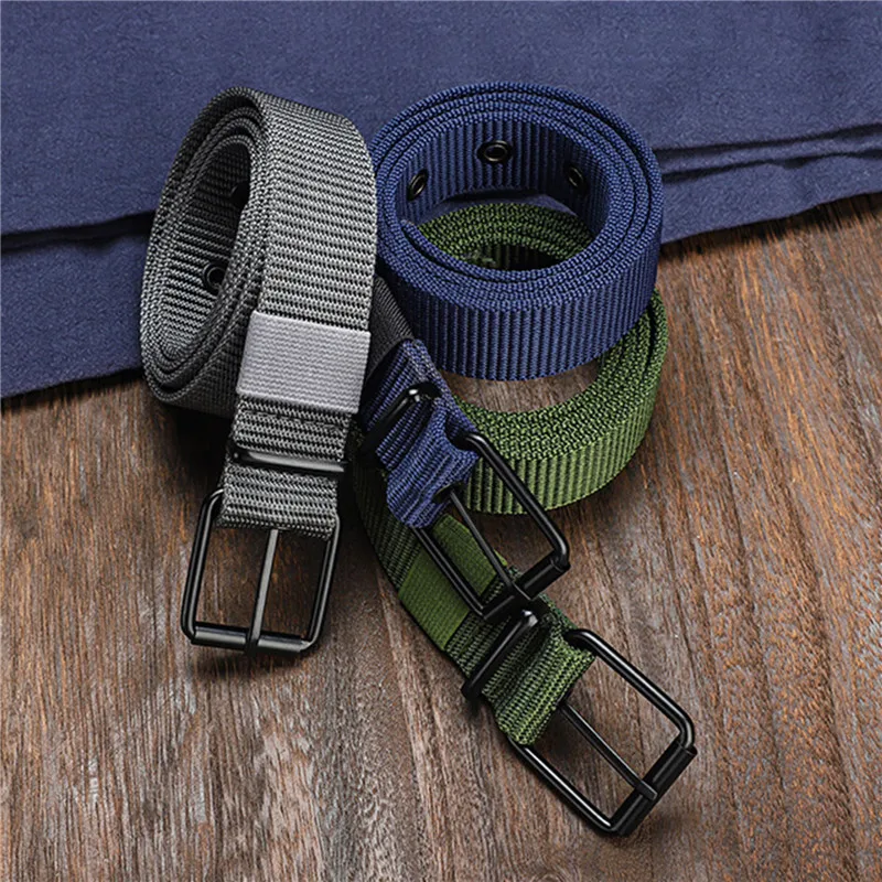 Men\'s Belt Porous Canvas Pin Buckle Leather Belt Outdoor Sports Belt Women\'s Trendy Eyelet Belt With Jeans Belt For Men Women