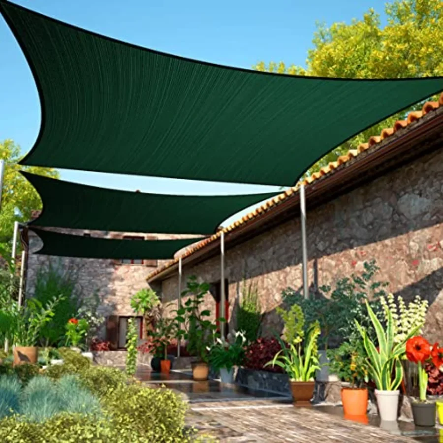 

7' x 24' Green Sun Shade Sail UPF50 Rectangle SMTAPS16 Canopy Fabric Cloth Screen Water and Air Permeable UV Resistant Heavy Du