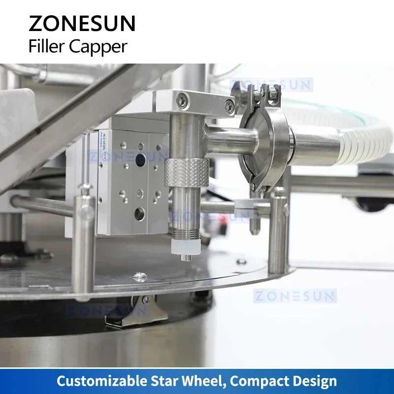 Zonesun Beccuccio Sacchetto Macchina imballatrice Rotary Liquid Filler Capper Monoblocco Servomotore Pompa a ingranaggi ZS-SVFC1