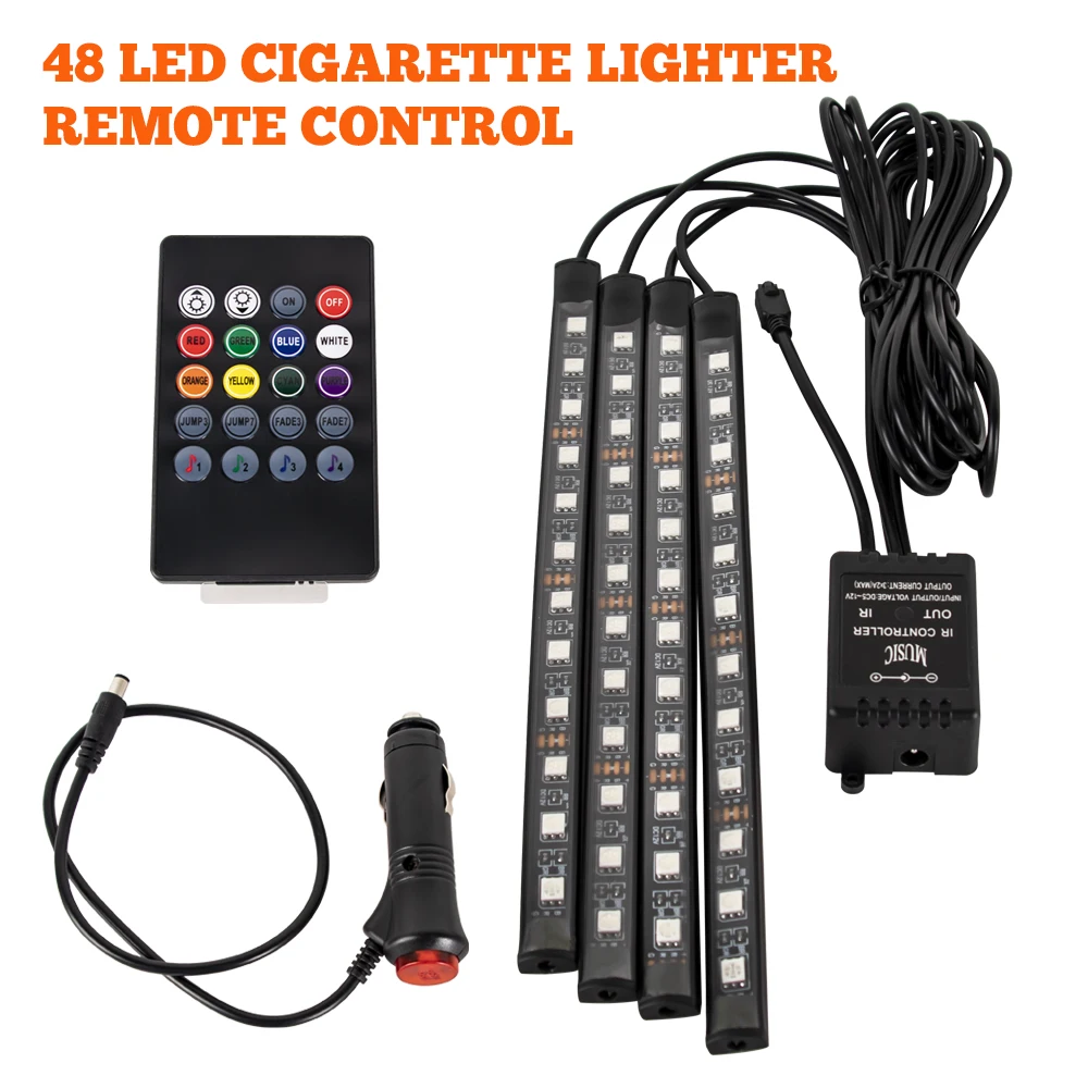 Neon 48 72 LED auto-interieur omgevingsvoetlicht met USB draadloze afstandsbediening muziek app-bediening auto RGB sfeer decoratieve lampen