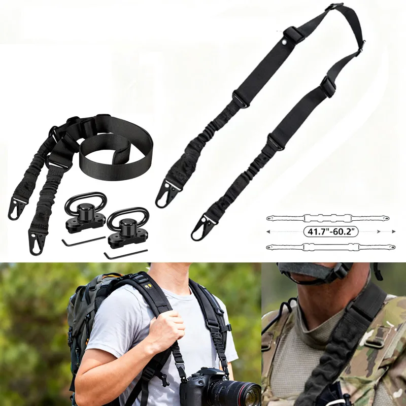 

Tactical Rifle Sling Two Point with Quick Detach Swivels Adjustable Elastic Gun Sling Strap Outdoor Hunting Shooting Accessory