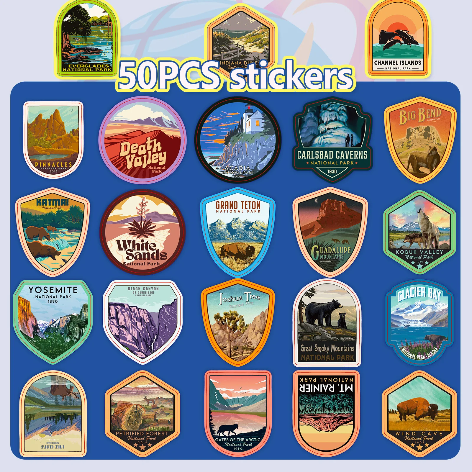 10/30/63PCS Cool USA National Park Stickers Nature Forest Camping Decals DIY Travel Luggage Suitcase Scrapbook Laptop Sticker