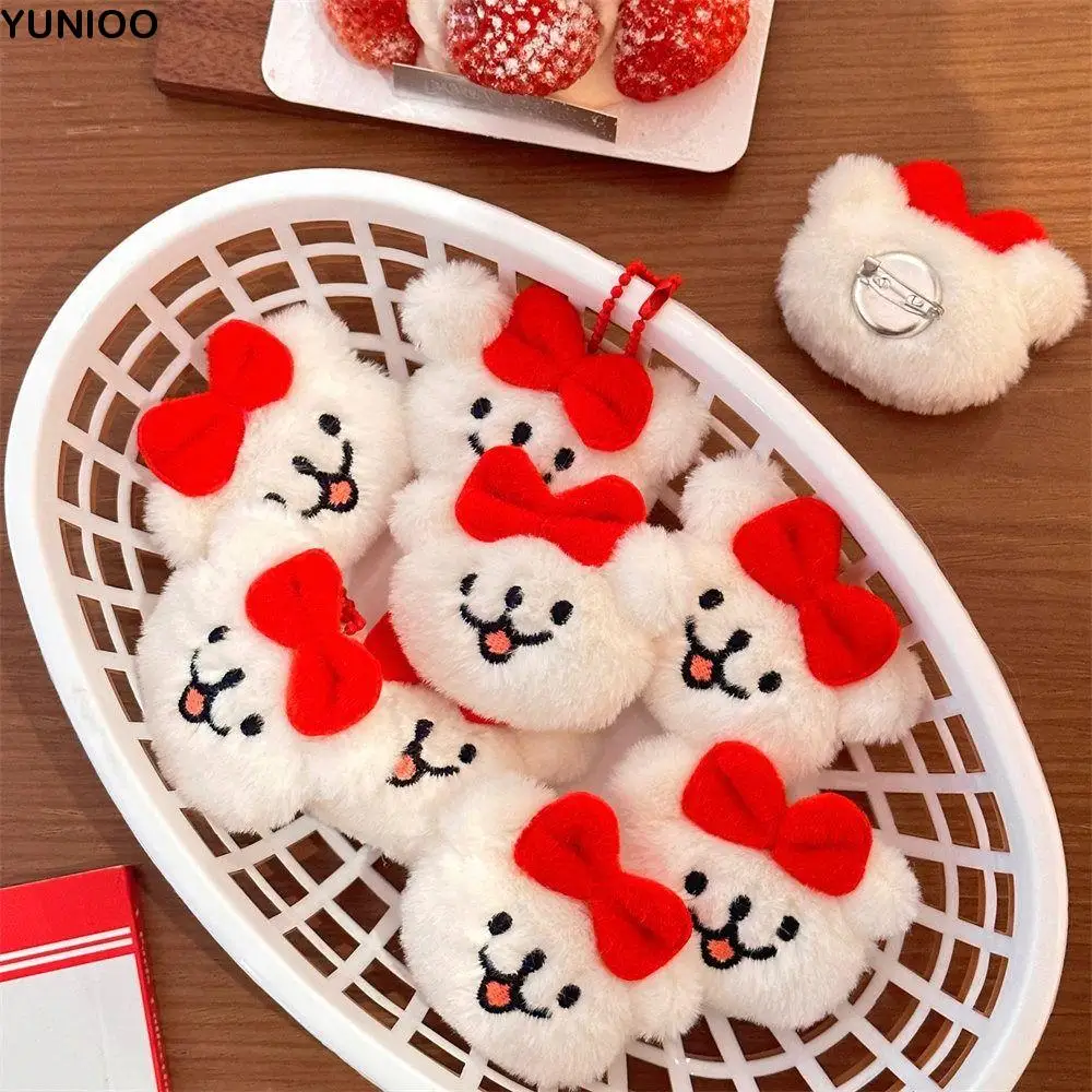 

Fashion Cute Plush Doll Keychain Creative Girl Heart Car Key Ring Cartoon High Appearance Level Red Bow Puppy Brooch Kid Gift