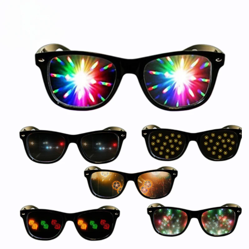 

Funny Sunglasses Love and Star Special Effects Glasses Firework Diffraction Eyewear Optical Mirror Light Show Party Sunglasses