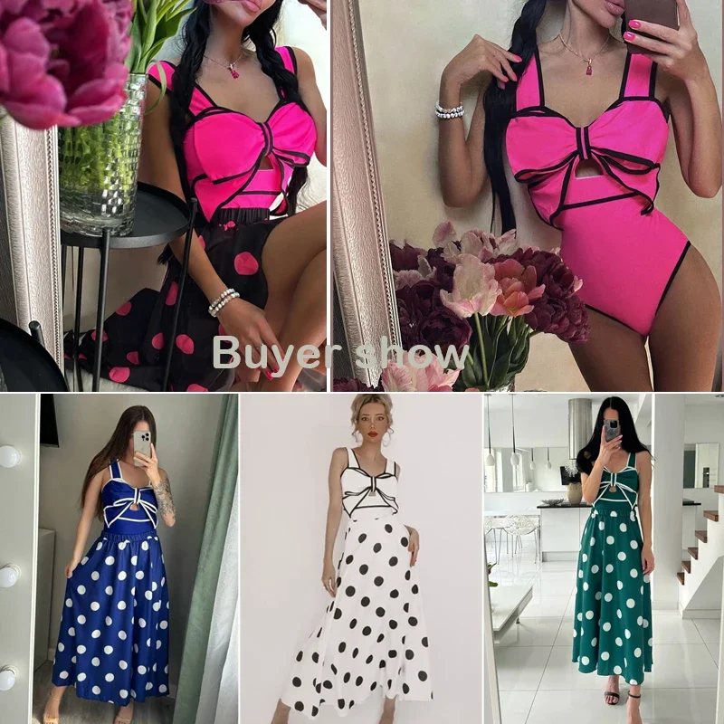 ชุดว่ายน้ำวันพีซแบบผูกโบว์ใหม่ปี 2025 สำหรับผู้หญิง พร้อมกระโปรง ชุดว่ายน้ำโมโนกินี ชุดบอดี้สูทชายหาด ชุดชายหาด