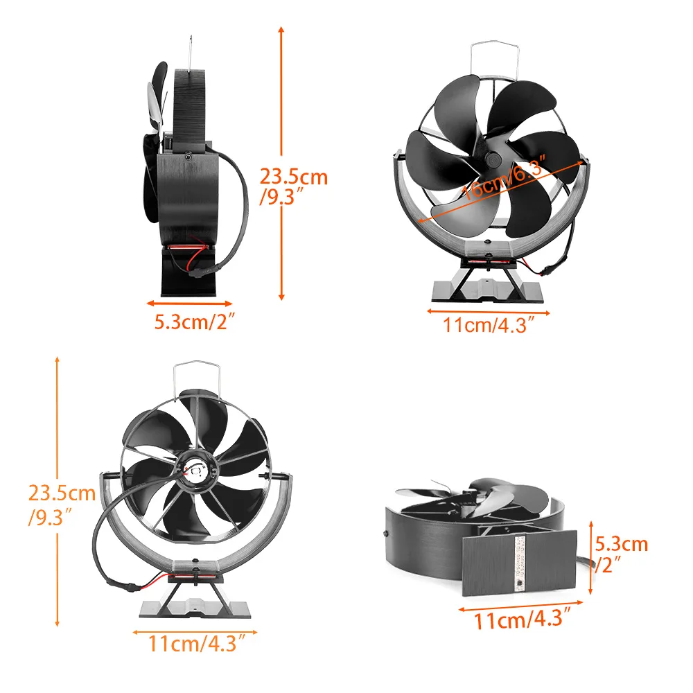 6 Blades Heat Powered Stove Fan 360° Rotating Fireplace Fan Log Wood Burner Eco-fan Quiet Efficient Heat Distribution Stove Fan