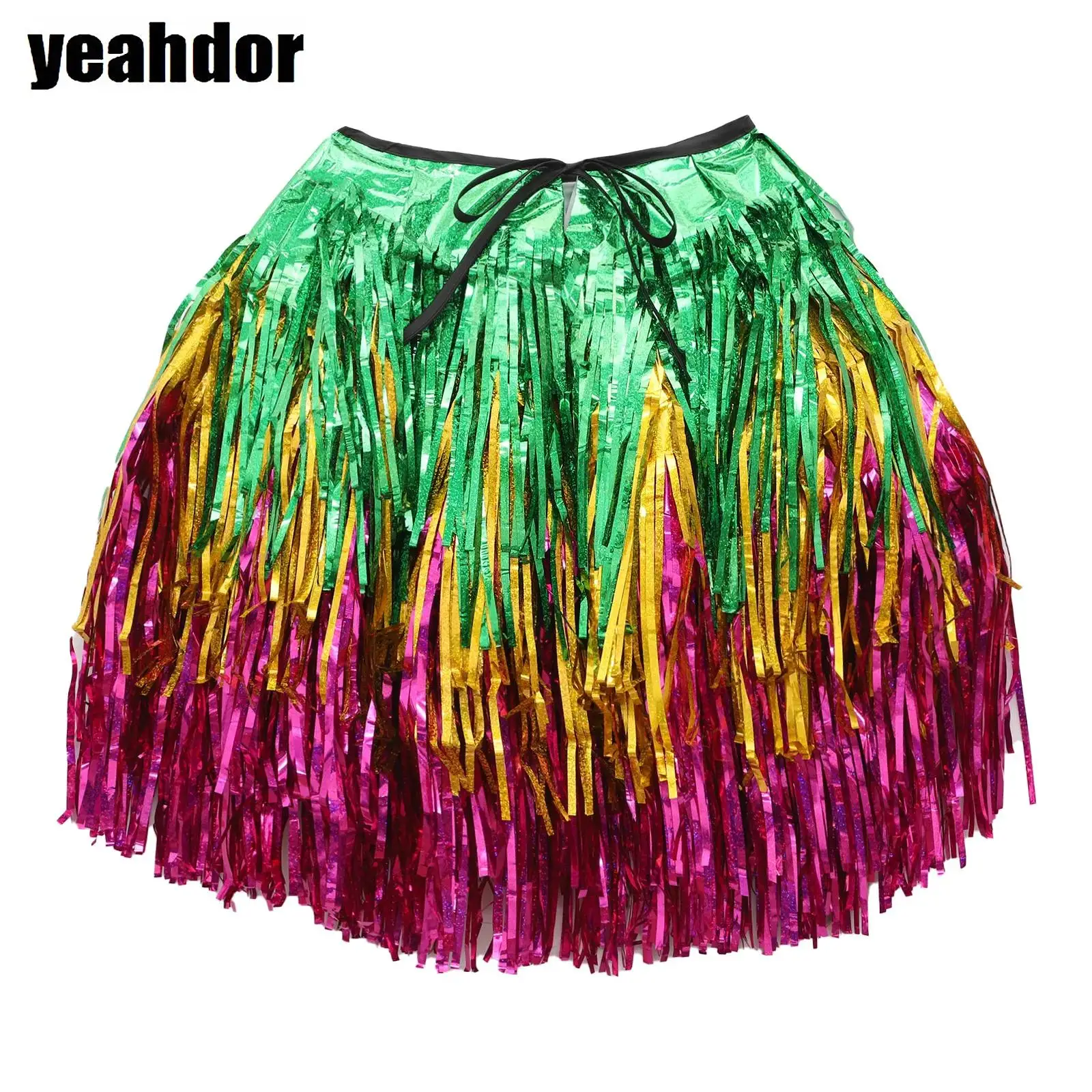 Unisex Colorful Tinsel Cape Shawl Self-tied Strap Costume Accessory Festival Supply Props for Stage Performance Party Carnival