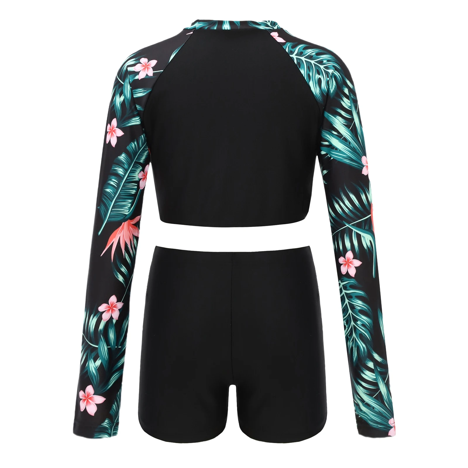 Kids Girls Rash Guard Swimwear Two Pieces Swimsuit Sun Protection Printed Long Sleeve Chest Pad Top And Shorts Beach Swim Outfit