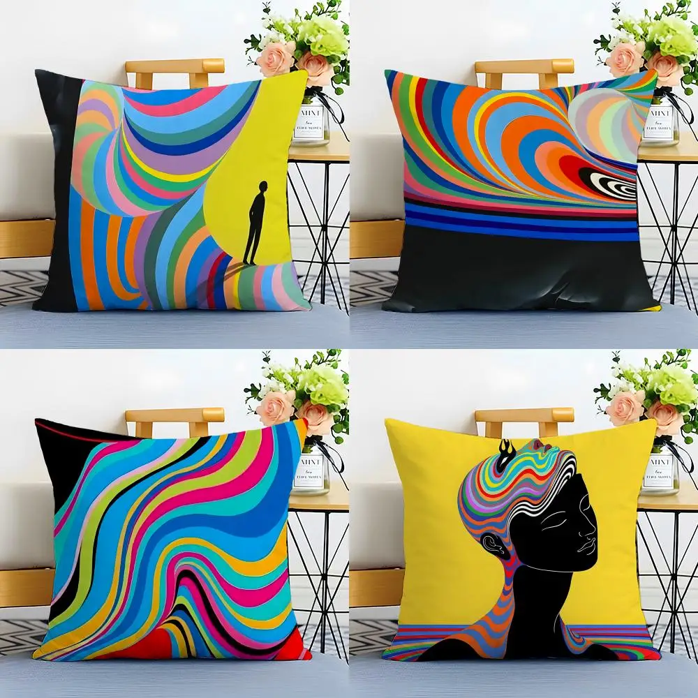 Trippy Interesting psychedelic lines Cushion Cover Linen Minimalist Soft  for Sofa Bed Home Room Decor