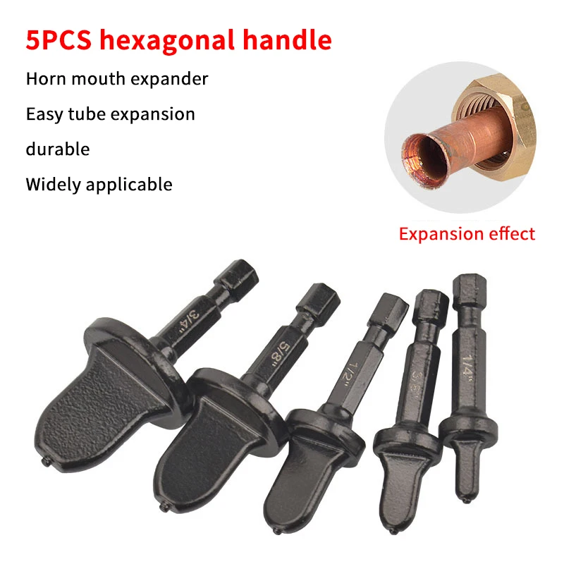 Hexagonal Handle Tube Pipe Expander, Metal Copper Pipe Switchover Tool, HVAC Repair Drill Bit Flaring, 1/5 Pieces
