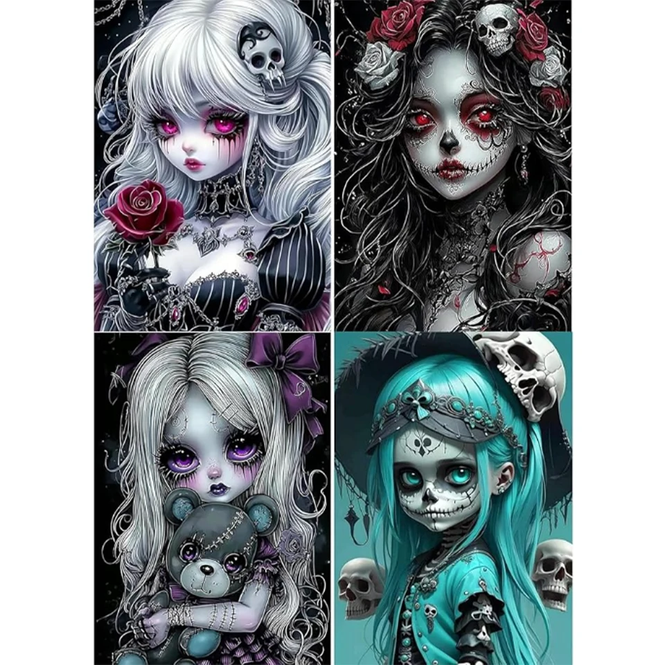 

Gothic Halloween Girl 5D DIY Diamond Painting Art Rose Skull Girl Cross Embroidery Handmade Embroidery Home Decoration Gift