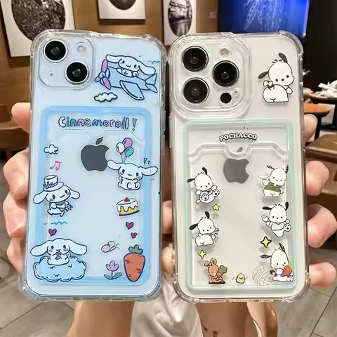 Sanrio Hello Kitty Cinnamoroll Card Bag Holder Case For Samsung Galaxy S24 Ultra S23 FE S22 A55 A35 A34 Cover Funda Silicone