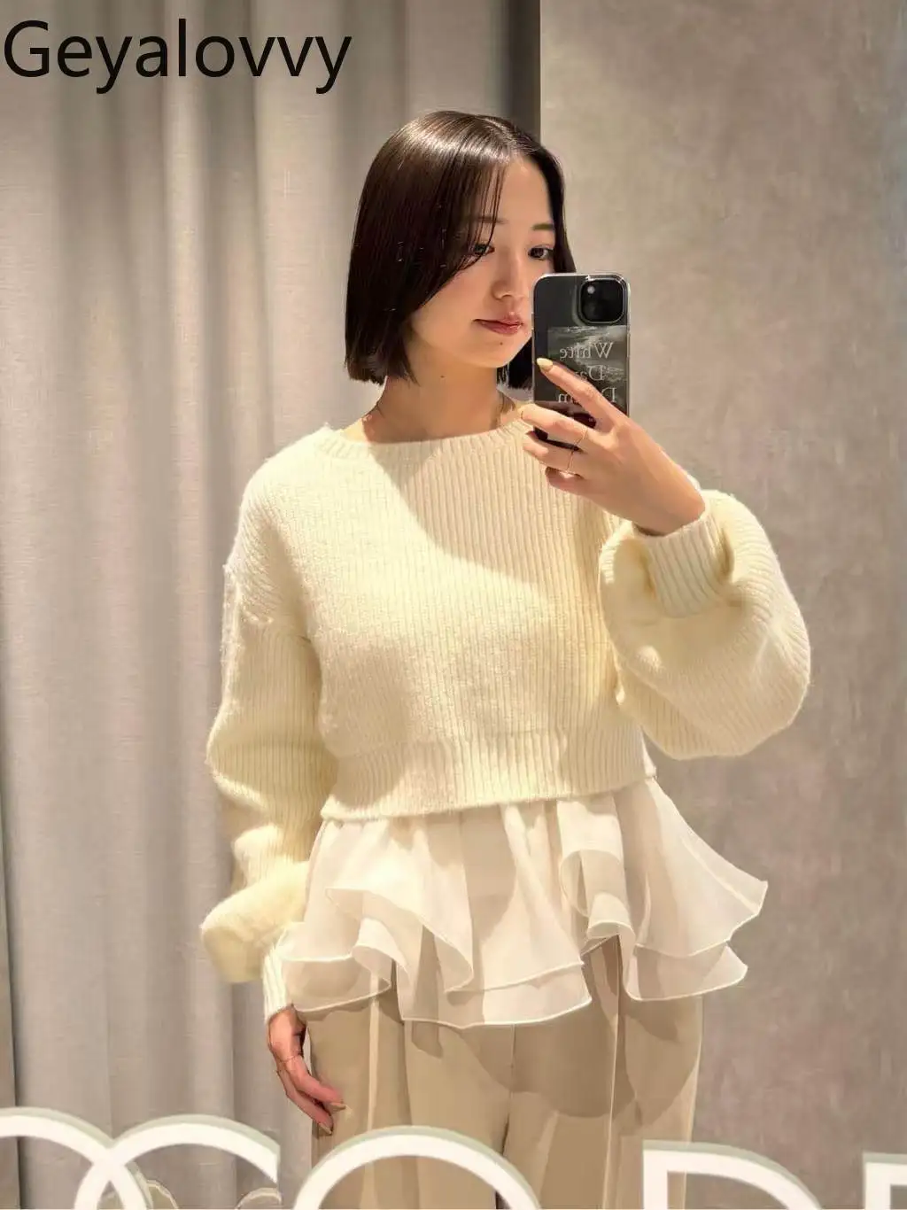 

Japanese Style Sweet and Cute Knitted Sweaters Ruffled Strap Vest Set Fashion Elegant Crew Neck Sweater Top Autumn Winter