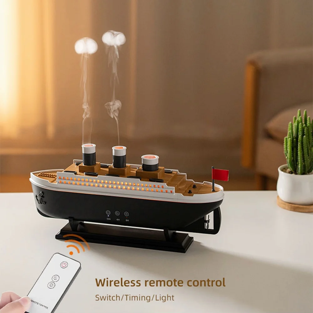 

Titanic Ship Model Decoration Air Humidifier 250ml Essential Oil Diffuser Jellyfish Smoke Ring Spray Aroma Diffuser For Home