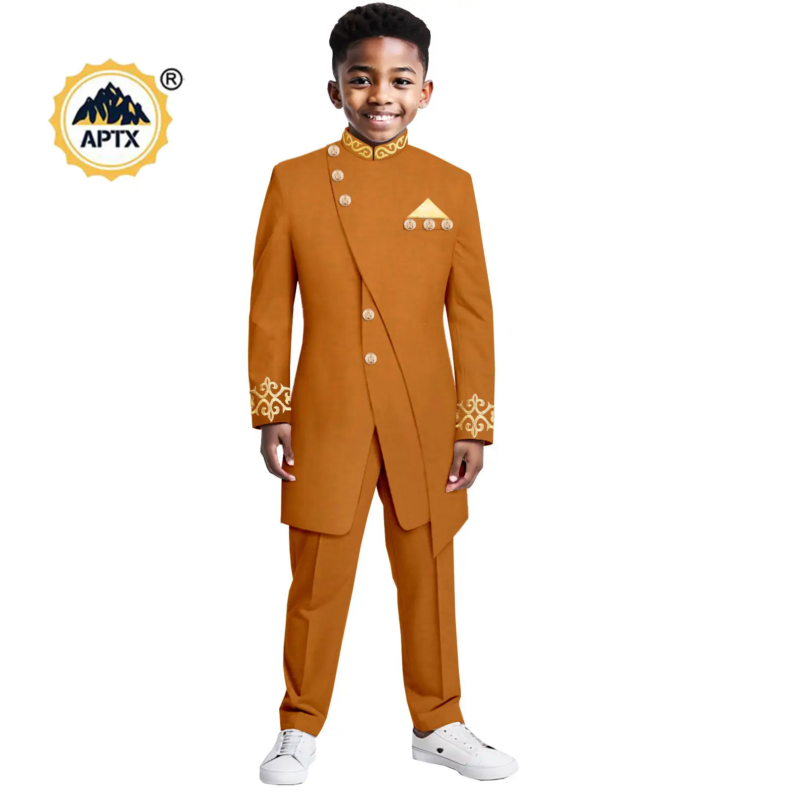 African Clothes for Boy Dashiki Embroide Irregularly Top Jacket and Pant Sets Blazer Suit Children Kid Formal Outfits 2446049