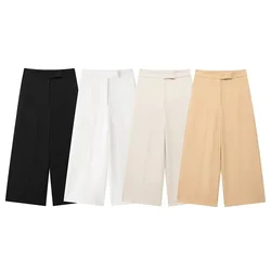 SIYANG delle Donne 2024 New Chic Moda Joker Tasca Laterale Allentato Pantaloni a Gamba Larga Retro A Vita Alta Cerniera Pantaloni da Donna Mujer