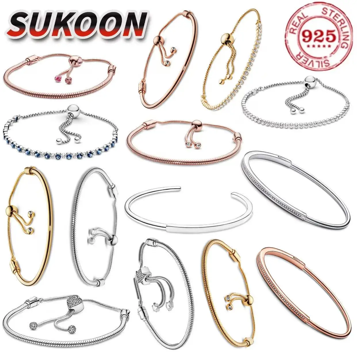 Best-selling 100% 925 pure silver adjustable size five-pointed star-shaped love charm original DIY bracelet for women's jewelry