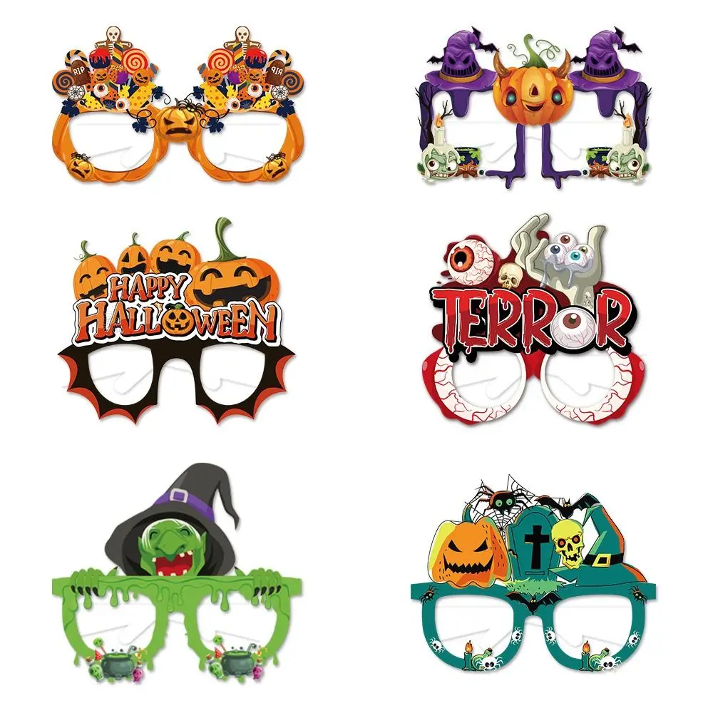 6pcs Bats Halloween Funny Glasses Witch Hat Paper Ghost Paper Glasses Pumpkin Cosplay Props Pumpkin Glasses Party Dress Up