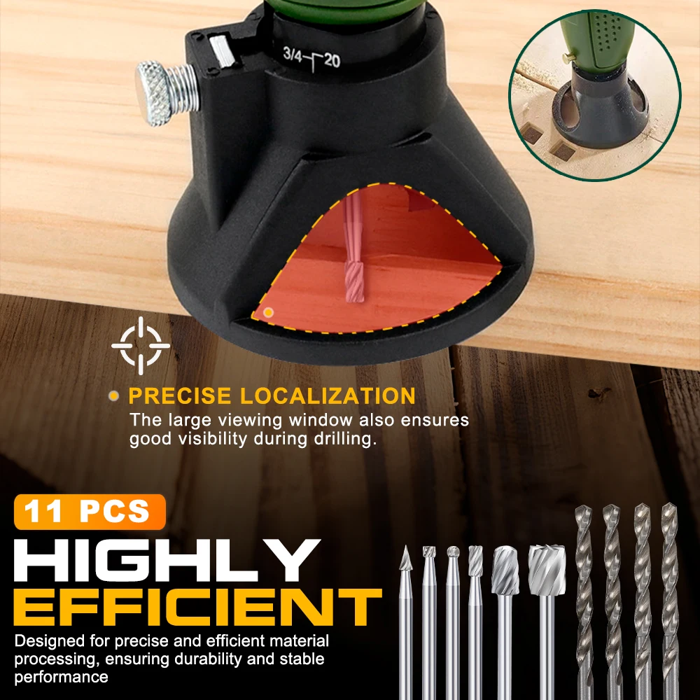 11pcs Rotary Router Milling Cutter Guide Attachment Twist Drill Bit Wood Carving Kit Dedicated Locator Woodwork Tool for Dremel - view 2