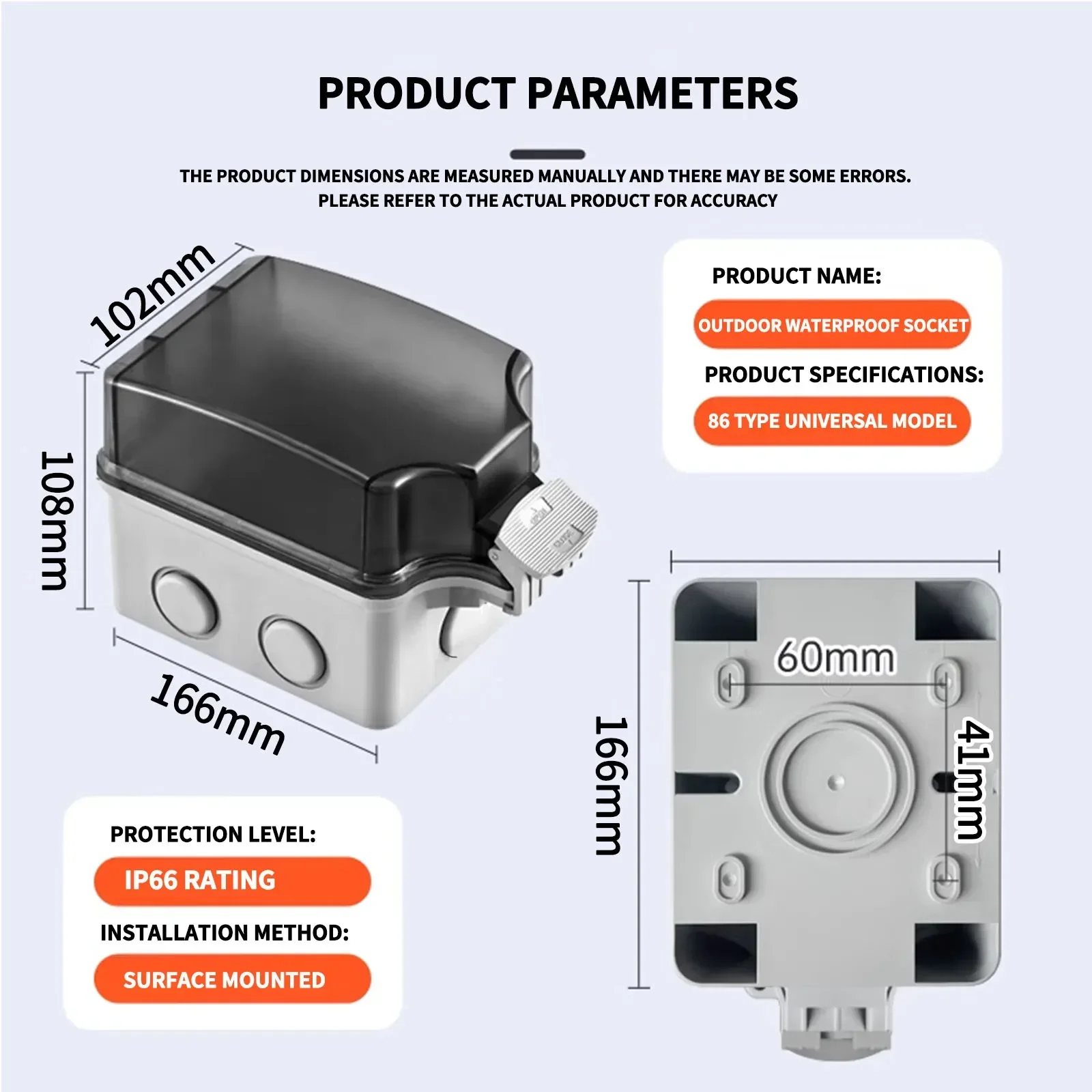 IP66 Waterproof ABS Plastic Gray Junction Box for Outdoor Power Distribution Garden Garage Basement Waterproof Socket Box