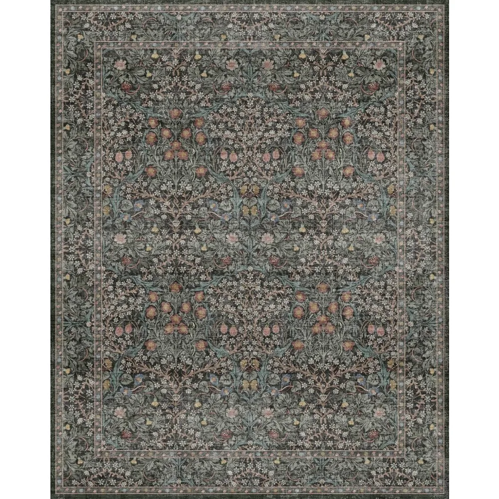 سجادة أنيقة باللون الأخضر الداكن مقاس 8 × 10، سجادة منطقة قابلة للغسل لتناول الطعام والمطبخ وغرفة النوم، نمط شرقي منخفض الكومة