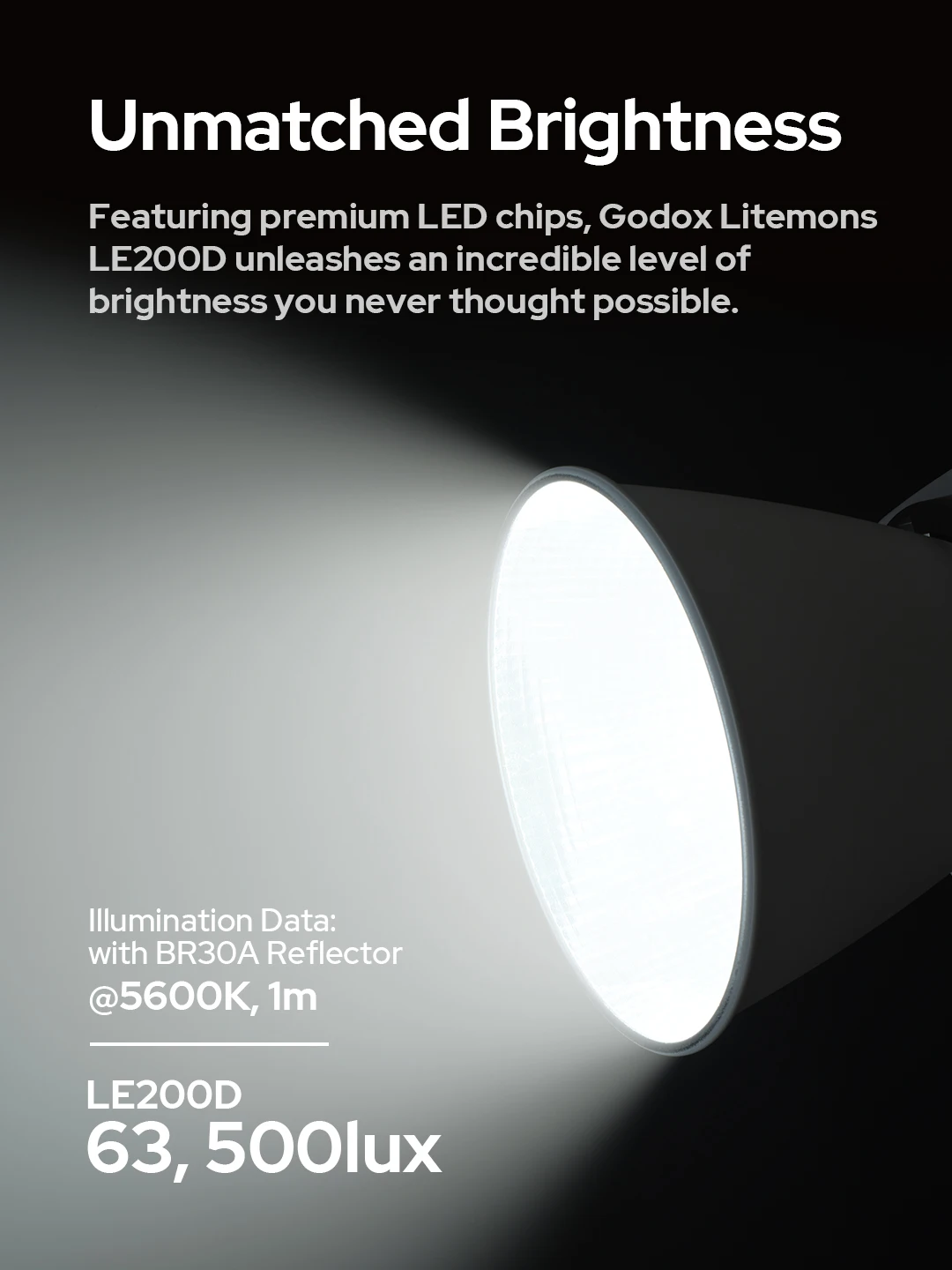 Godox LE200D 5600K Daylight LED Video Light with Bowens Mount Built-in NFC for Studio Photography Fill Light CRI 96 TLCI 97