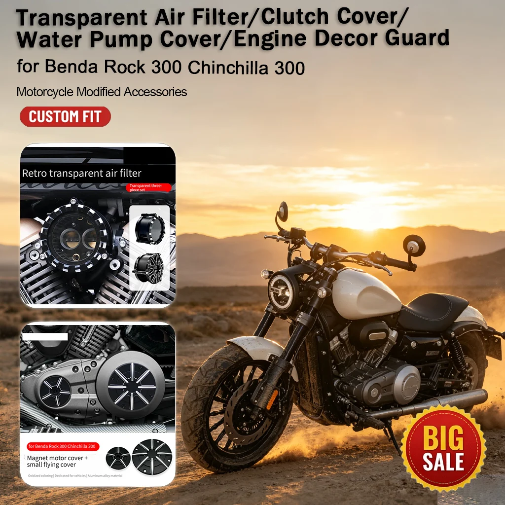 Motorrad Transparente Luftfilter-, Kupplungs- und Wasserpumpen-Dekor-Schutzabdeckungen für Benda Rock300 Chinchilla300 Modifikationsteile