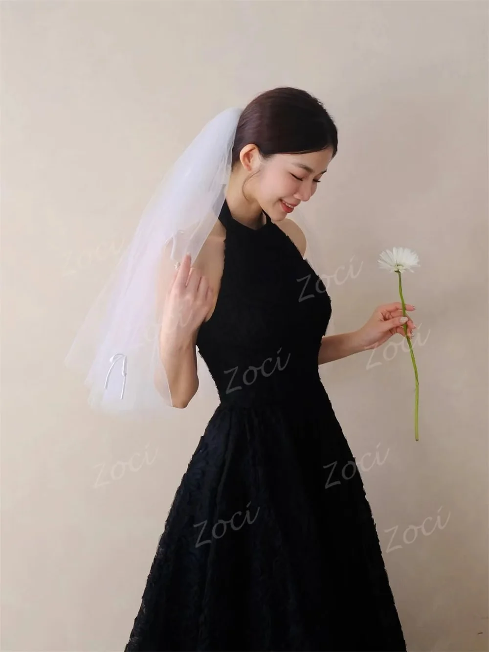 Zoci Modern Black Full Lace Halter Corea Abiti da sposa Foto Sparare Abito da cerimonia nuziale senza maniche 2026