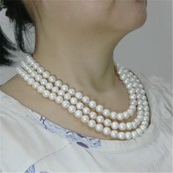 50 Inch Long Genuine 8-9mm White Pearl Necklace South Sea