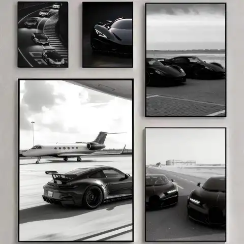 Black Luxury sports car  Good Quality Prints and Posters HD Quality Poster Wall Art Painting Study Home Decor