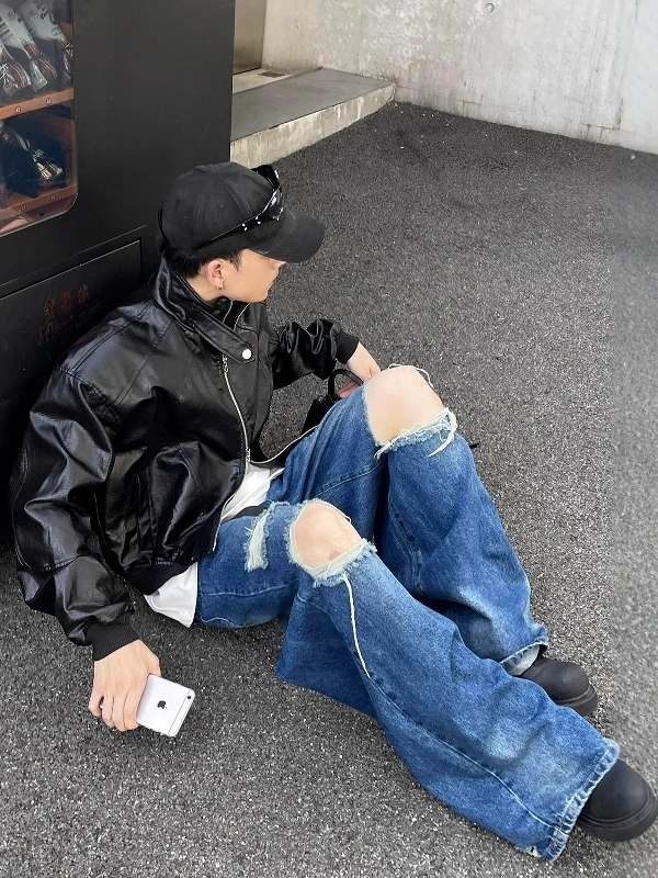 Ретро американский мотоцикл Sle ort Bla кожаный джгут для мужчин модная уличная одежда из полиэфирного волокна длинная застежка-молния