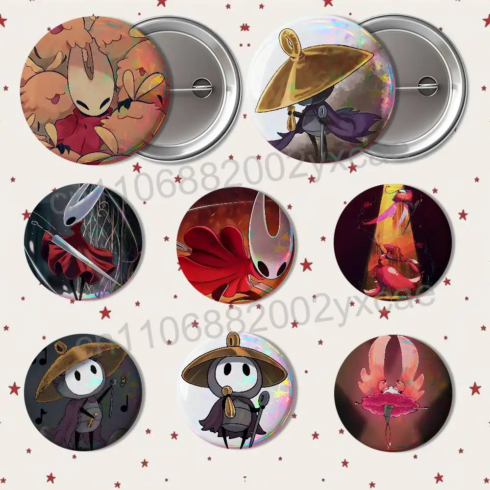Sherma Hollow Knight Silksong Hornet Laser reflective round badges pins bag clothing decorations collectibles gifts for friends