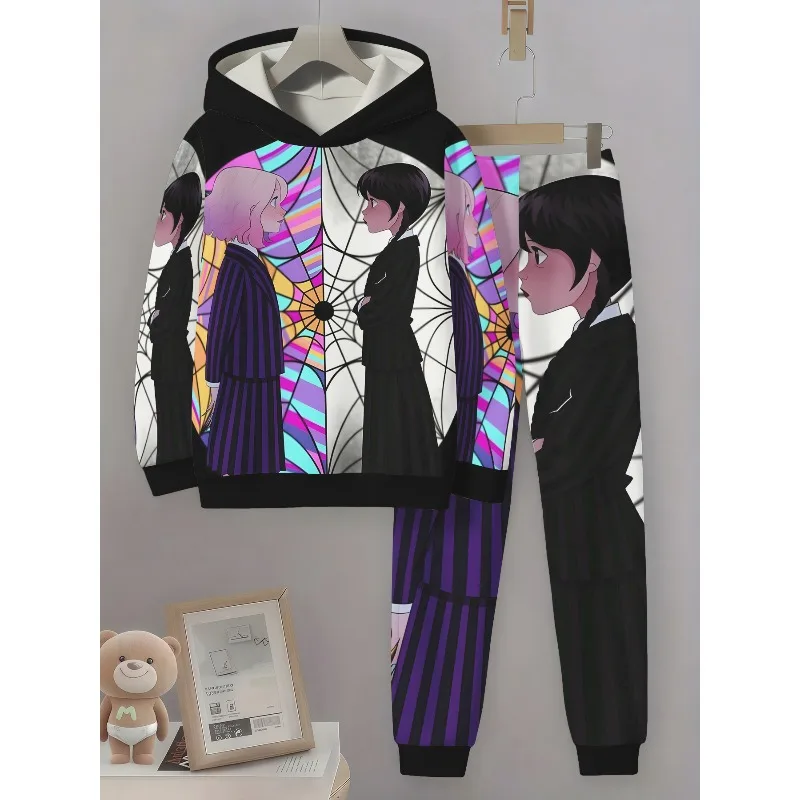 

2025 модный спортивный комплект с 3D персонажем мультфильма и принтом, красочная картина на стекле, сценический дизайн, осенний узор в виде листьев, повседневный отдых